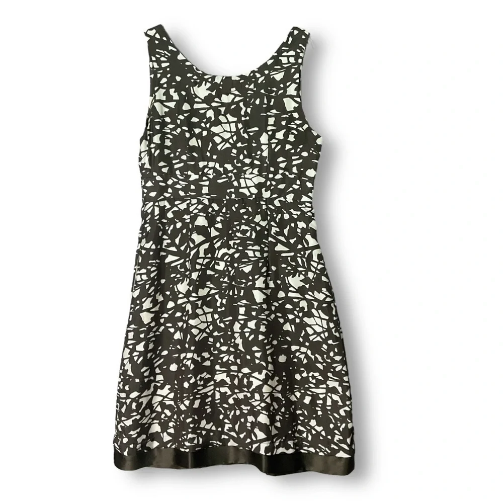 Banana Republic Silk Dress Sz 8 Sleeveless V Neck Pockets Midi Brown Abstract Ne - Picture 7 of 11